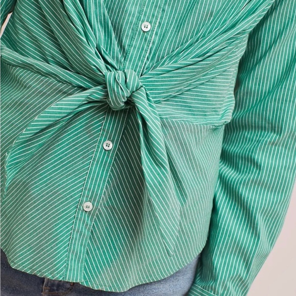 ANTHROPOLOGIE Maeve Katherine Knotted Button Down Stripes Blouse Top - Picture 3 of 6
